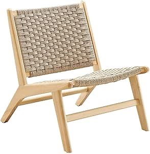 Modway Saoirse Woven Rope Wood Accent Lounge Chair in Natural Natural