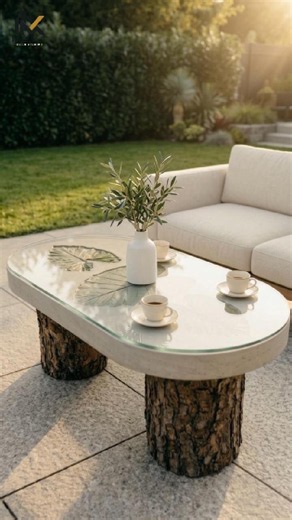 I Turned Real Leaves, Concrete & Tree Stumps Into a Luxury Coffee Table! 🌿🪵#diy