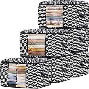 Direct 100L, 6 Pack, Storage Containers, Large Clothes Storage Bins Foldable Organization and Storage Bags with Reinforced Handle, Clear Window for Bedding, Blankets, Clothing, Black