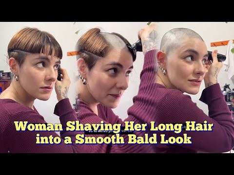 Woman Shaving Her Long Hair into a Smooth Bald Look