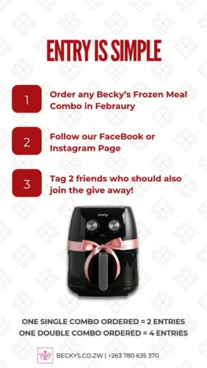 Your favourite home-cooked meals just got a high-tech upgrade! ✨ This February, we’re giving away an Air Fryer to one lucky client! It’s the ultimate tool to make your Becky’s combos taste even better. How to Win: 1️⃣ Order: Any Becky’s Frozen Meal Combo this month. 2️⃣ Follow: Make sure you’re following us on Facebook or Instagram. 3️⃣ Tag: Drop a comment below tagging 2 friends who need to win this! Good Luck!!! | Beckys
