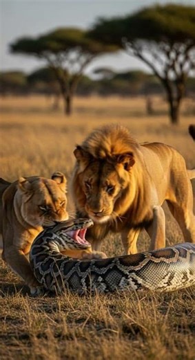 What will the lion discover inside the python A shocking secret revealed #wildlife #nature #animals