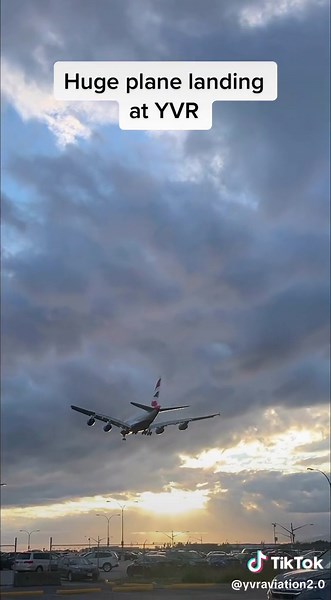 British Airways A380 from LHR landing into the sunset at YVR 🛬 #avgeek #airbusa380 #a380 #brtishairways #plane #MyFallStarbucksOrder #aviation @british_airways