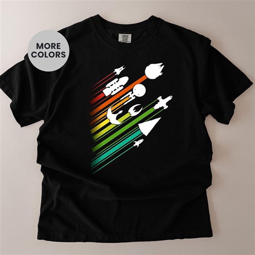80s Starship Comfort Colors Shirt, Retro Space Graphic Tee, Vintage Sci Fi Spaceship Neon Stripe Shirt, Futuristic Galaxy Unisex Top - Etsy