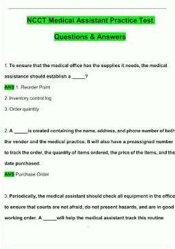 NCCT Medical Assistant Practice Test Latest 2025 2026 Update Questions and Verified Answers 100 Co