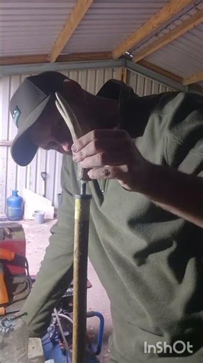 deer antler thumb stick being fitted #stickmaking #woodworking