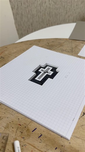 Satisfying 3D Cross Drawing on Graph Paper 📐✨#shorts