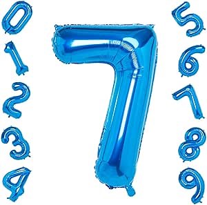 Blue 7 Balloons,40 Inch Birthday Foil Balloon Party Decorations Supplies Helium Mylar Digital Balloons (Blue Number 7)