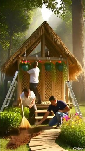 Amazing Bamboo Hut Build in Garden | DIY Small House #shorts