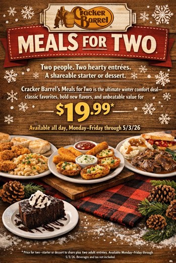💥 Like, share & follow for more deals! 👉Two Entrées, Shareable Starter or Dessert, Starting at $19.99 at Cracker Barrel now through May 3rd Monday-Friday ! *food pictured is for looks only #FoodDeals #crackerbarrel #foodlover #2for20 | Coupons, Freebies & Recipes