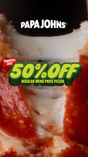 Hurry! Half-priced pizza night is in your future 🔮 Get 50% off regular menu price carryout pizza with code 50OFFCO. | Papa Johns Pizza