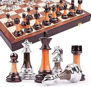 15" Metal Chess Sets for Adults with Zinc Alloy + Acrylic Chess Pieces & Portable Folding Wooden Chess Board Travel Chess Set Board Game Gift – Elegant Metal Chessmen & Storage Box