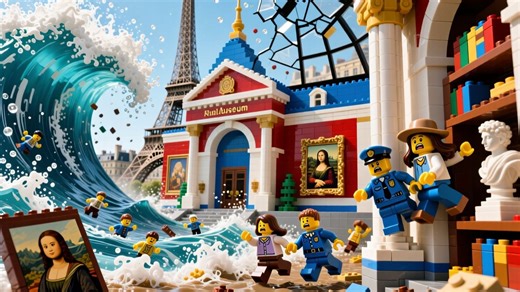【LEGO海啸实测】巴黎博物馆遭巨浪吞没！抢劫瞬间变灾难现场