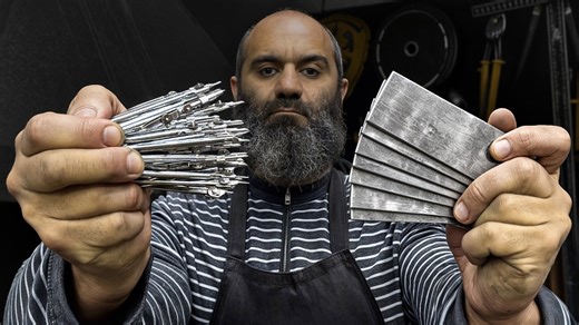 Forging a Damascus Tanto-Style Knife from Old Compasses