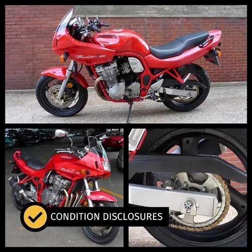 For Sale: 1996 Suzuki GSF600S Bandit 🏍️​ Timeless engineering meets performance! This 1996 Suzuki GSF600S Bandit boasts a robust 600 cc engine and a striking red exterior. With only 19K miles, it's in excellent condition and ready to ride.​ ​Asking Price: $3.9K​ ​Enjoy the thrill of the open road!​ ​🔗 Click to learn more or purchase: https://hubs.li/Q02FrFXy0 ​ #AwesomeJoeAuctions #Suzuki #Bandit #Motorcycle #ClassicBike #BikeForSale #MotorbikeEnthusiast #VintageMotorcycle #BikeLovers #TwoWhee