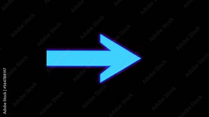 Neon Arrow sign symbol animation on black background, motion graphics arrow pointing right 4K animated image video elements