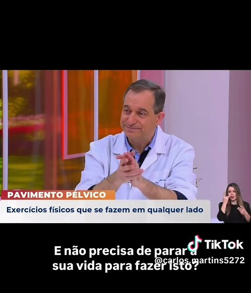 🩺 💪 Exercícios do pavimento pélvico e tratamentos A boa notícia é que a incontinência urinária muitas vezes pode melhorar bastante. E um dos primeiros passos é o treino dos músculos do pavimento pélvico. Um exercício simples que expliquei na Praça da Alegria: 💪 Contrair os músculos durante 5 segundos 😌 Relaxar durante 5 segundos 🔁 Repetir um ciclo de 10 contrações e relaxamentos pelo menos três vezes ao longo do dia Este treino ajuda a fortalecer os músculos que controlam a urina. Além diss