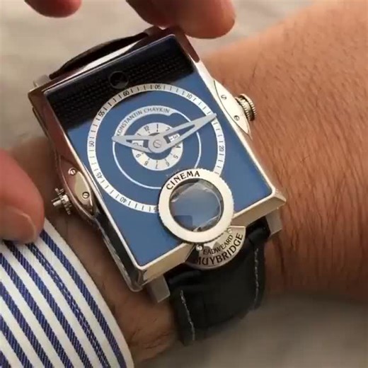 Luxury | Motivation | Lifestyle on Instagram: "The Konstantin Chaykin's “Cinema” This piece pays homage to Eadweard Muybridge, English photographer and pioneer of moving photography It features a rectangular case made out in white gold or platinum with angular edges and rather imposing dimensions: 47mm in height and 37mm in width. The thickness is instead of 12.2mm, therefore normal.The horse race is shown on the zoopraxiscope, that is the sequence known as the horse in motion. To activate it, p