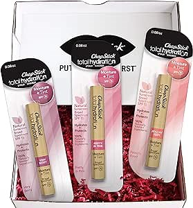 ChapStick Total Hydration Moisture Plus Tint Plus SPF, Tinted Lip Balm Collection With Natural Sunscreen In Very Berry, Pretty in Pink and Peachy Keen, 3 Tubes 0.08 oz