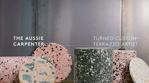 19K views · 93 reactions | Terrazzo is made from concrete, but it’s not exactly what you imagine when you think about concrete. Terrazzo is a whole different arena. Micka Lesinskis is a carpenter, and started out creating terrazzo for fun. Now he's making custom pieces of art for your home, with the help of his co-worker Mia the dog. | Broadsheet Brisbane | Facebook