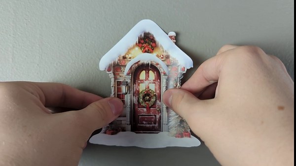 Christmas Village Wall Sticker - Snowy Christmas Tree with Gifts and Door with Mistletoe