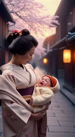 Geisha-style JP woman calms crying baby in Kyoto. Wait for smile #JapaneseBaby #Kyoto #FYP