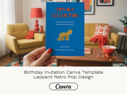 Editable Graduation Party Invitation Canva Template | Leopard Retro Pop Design - Etsy