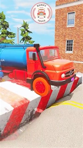 BeamNG.drive Truck #88 WATER TRUCK Tows FIRE FIGHTER TRUCK over BIG RED SPEED BUMP!