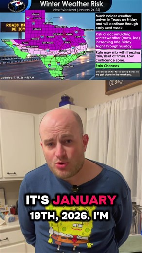 Cold air still on track for Texas this weekend into early next week. The most likely zone for winter mischief remains the northern half of the state, but colder temperatures push much farther south, potentially as far as I-10. Some icy issues are still possible, but details are still coming together. This forecast will change. Check back often. Free Texas Storm Chasers app for updates Live radar: https://texasstormchasers.com/radar #TexasWeather #TexasCold #WinterWeather #TXwx #WeatherTok