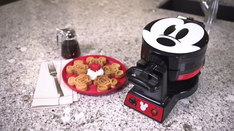 Disney Mickey Mouse MIC-62 Double Flip Waffle Maker by Select Brands - Nonstick Mini Waffle Iron with Rotating Design - Makes 6 Mickey Waffles - Variable Shade Control