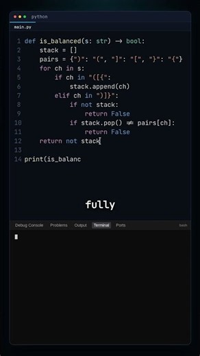 Check balanced brackets with a stack in Python