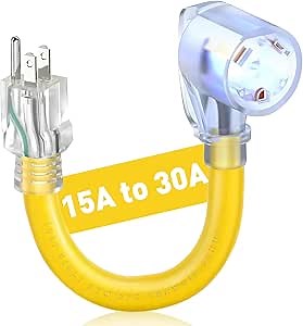 Amazon.com: Dogbone 15 Amp to 30 Amp RV Power Adapter: NEMA 5-15P Male to TT-30R Female Electrical Converter with LED Power Indicator & Handle, 125V 10 Gauge Heavy Duty Extension Cord for Motorhome,Trailer,Camper : Automotive
