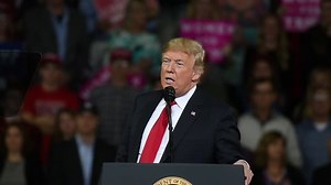 Topeka Kansas, USA, October 6, 2018 President Donald Trump speaks to a crowd of over 11,000 at the MAGA rally in support of Republican Candidate for Governor Kris Kobach and Steve Watkins for congress