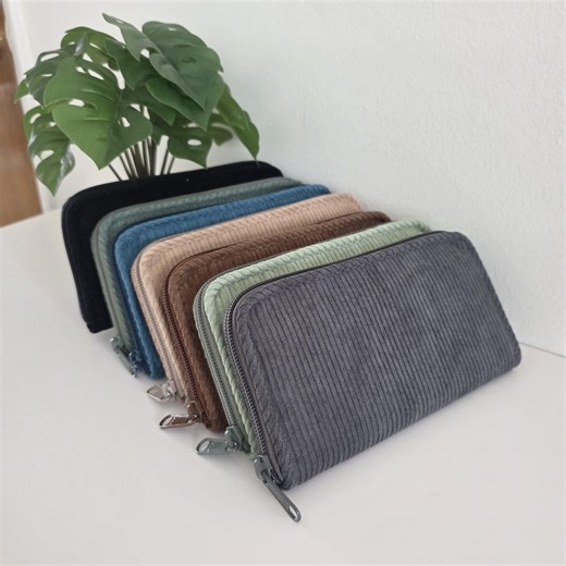 Long Zip Around Wallet. Corduroy Zipper Wallet – Round Zip Coin Purse – Minimalist Wallet – Cute Compact Card Holder - Etsy