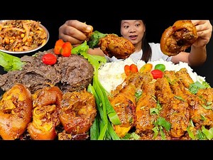 Eating Spicy Pork Leg Pickel, Chicken Leg Curry With Dhido & Gundruk Bhatmas, Nepali Food Mukbang