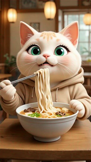 Japanese Udon 🍜🇯🇵 || Cute Cat Eating ASMR