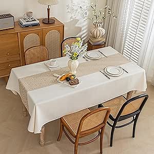 DRAYMAT Premium Tablecloth Woven Tablecloth Ideal for Daily Home Use Linen Material Waterproof Design Hemmed Edges Machine Washable, Durable