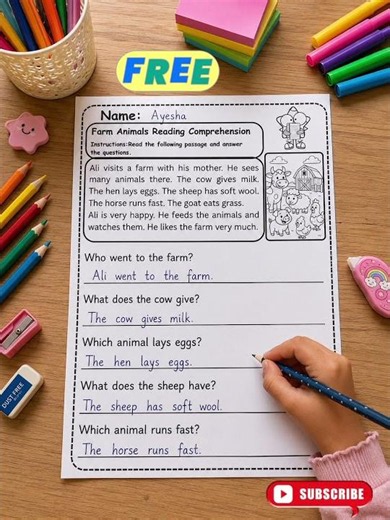 Free Reading Comprehension Worksheets #learnenglishphonics #learntoread