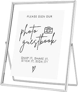 Calculs Please Sign Our Guest Book for Wedding - Silver Floating Picture Frame 10"x8" - Photo Guest Book Sign, Place Card/Menu Holder