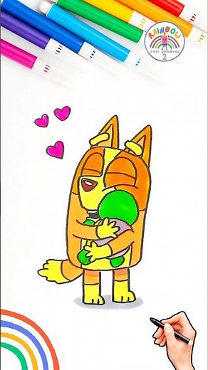 Draw Bluey Bingo Simple | Draw Bluey Bingo Hugging Turtleboy 🌈🐶 #bluey #drawing #shorts #love