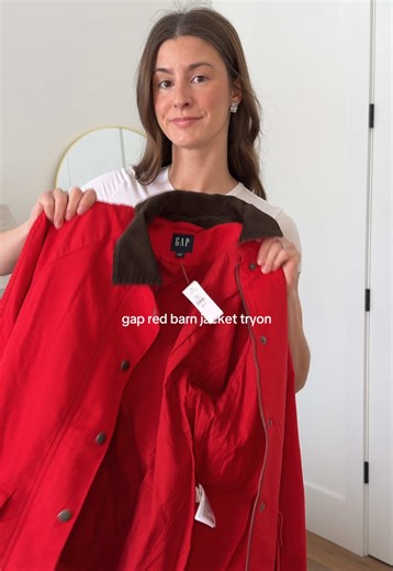 If you need a new spring jacket.. this red barn jacket is absolutely PERFECT! I’m calling it now this is going to be the next viral gap item that sells out. For reference, I’m 5’3” and typically an xxs and I got this in an xs (regular length). #springjacket #barnjacket #springstyle #fashionfinds #gaptryon