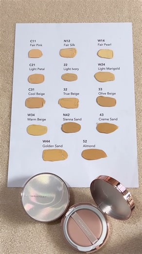 Instaperfect on Instagram: "A full look at all 14 Skincover Air Cushion shade, designed to complement the natural tones of your skin. Explore each hue and mark your perfect match. Tap save for your shade guide! #InstaperfectCushion #CushionBaruInstaperfect"