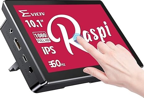 EVICIV Touchscreen Monitor, 10.1 Zoll Bildschirm Kleiner Tragbarer Display mit Ständer und Lüfter, 1920*1200 10 Finger Kapazitiver Touch für Raspberry Pi 400/4/3/2/Zero/B/B+ Jetson Nano Win11/10/8/7