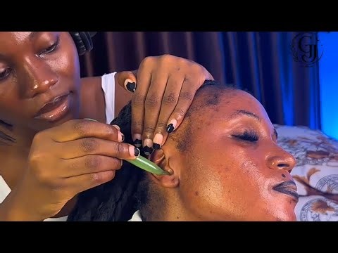 Asmr✨Ear lobe cleaning and ear piercing massage,back tracing and feet tingling