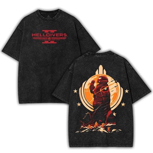 Helldivers 2 Fan-Art Unisex Oversize Heavyweight Cotton Washed T-shirt, Summer Outfit, Top, Crewneck Top, Short Sleeve