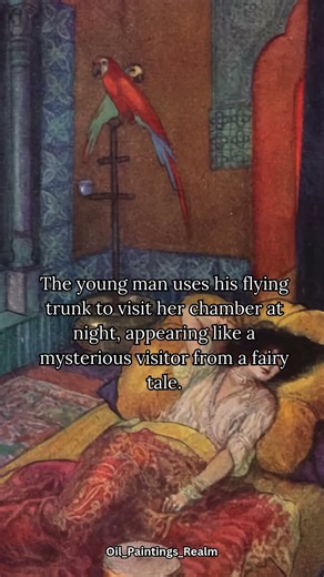 The Flying Trunk by German artist, early 20th century, #painting #art #history #oilpainting