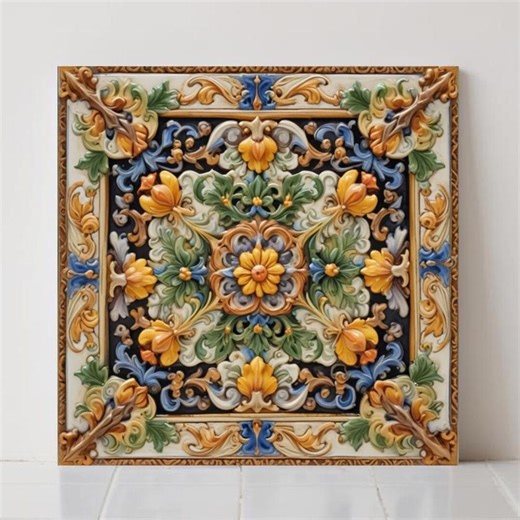 Italian Majolica Floral Tile: Mediterranean Kitchen Backsplash Bathroom Decor - Etsy