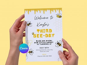 Third "bee-day" Bumble Bee Theme Party Kids Invitation | Any Age "bee-day" Party | Editable Fun Spring Summer Birthday Bash Honey Bee's - Etsy Australia