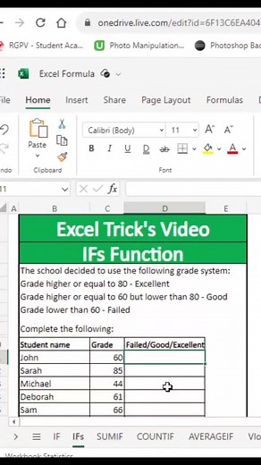 How to make a marksheet or grade sheet in excel? **** Follow for more***** #reelsviral #reelsinstagram #GoogleSheets #formulaoftheday #tips #PostViral #tricks #tipsandtricks #lookup #reels2023 | Excel Tricks