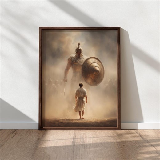 David and Goliath Wall Art, Biblical Victory Story, David Defeats Goliath Art, Christian Wall Art, Faith Printable Art, Digital Download - Etsy